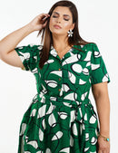 VESTIDO MIDI CREPE BOTÕES DOURADO VERDE