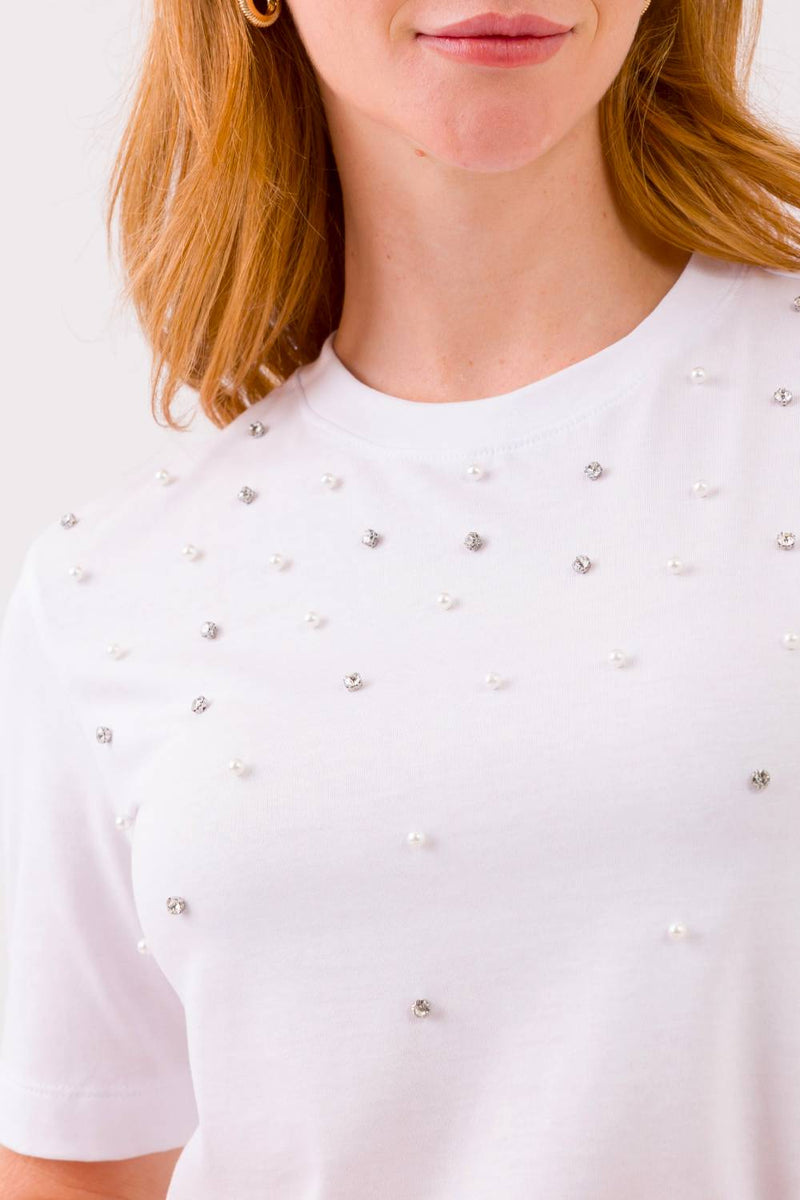 Blusa Lara com Pérolas Branca