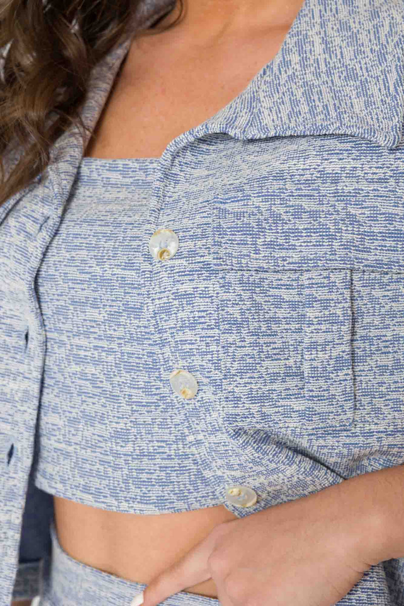 Camisa Tweed Azul Alfaiataria