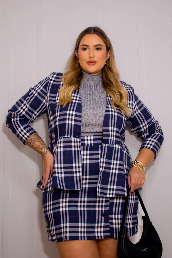 Blazer Plus Size Xadrez Calk