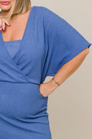 Vestido Curto Texturizado Crepe Luiza Azul