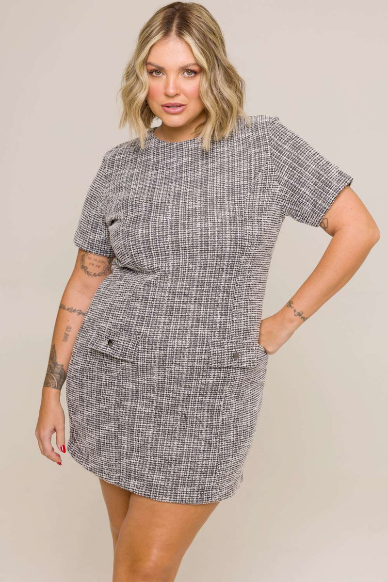 Vestido Curto Celine Tweed Cinza