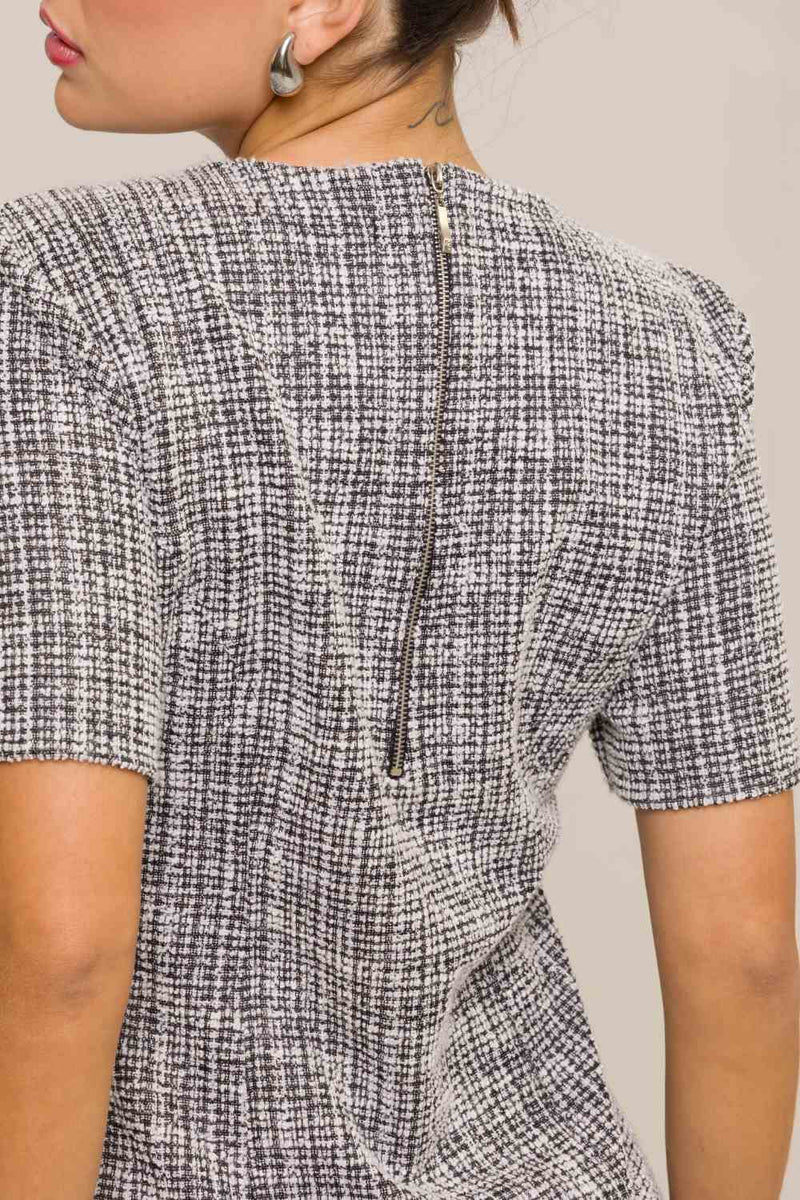 Vestido Curto Celine Tweed Cinza