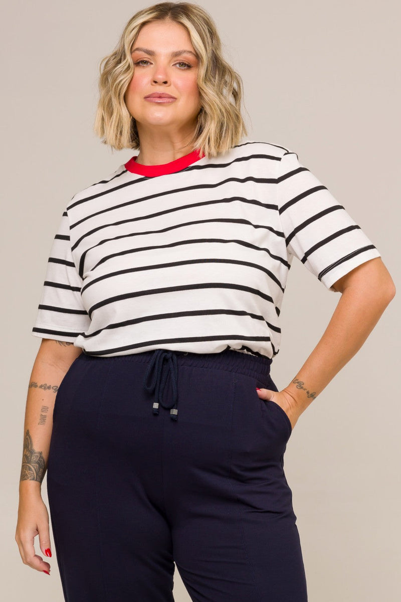 Blusa T-shirt Plus Size Sandra Listrado Cess