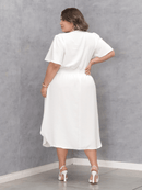 Vestido Aurora Midi  Manga Curta Duna Elegante