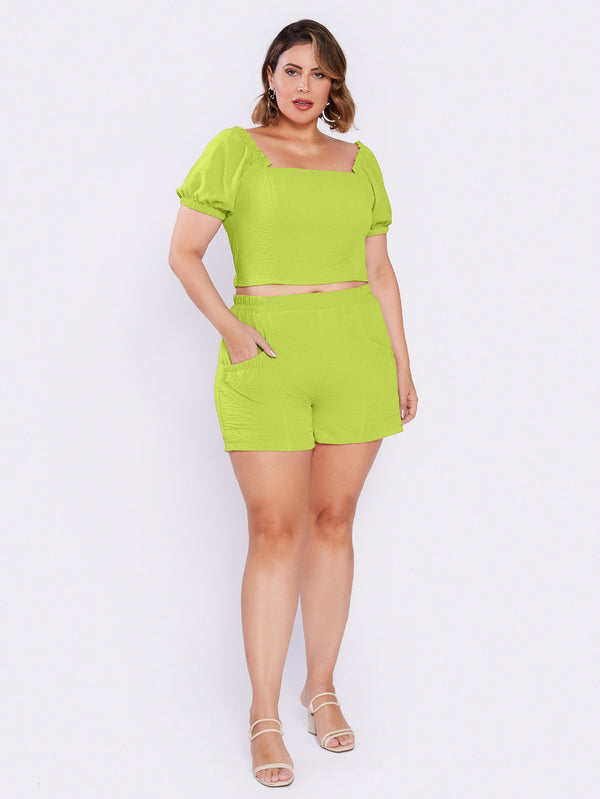 Conjunto de Shorts e Blusa Ombro a Ombro Curve Feminino Leve