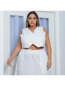 Conjunto Cambuhy colete com botoes e saia Alfaiataria