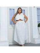 Conjunto Cambuhy colete com botoes e saia Alfaiataria